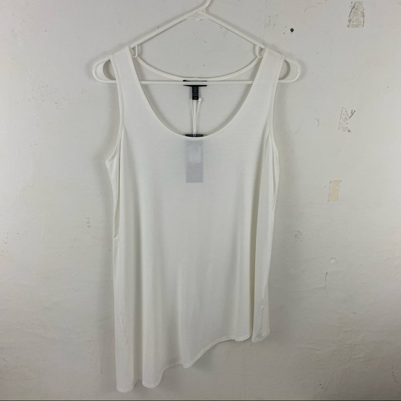Eileen Fisher White U-Neck Asymmetrical Shell Tank Top Size Small NWT - Picture 3 of 7